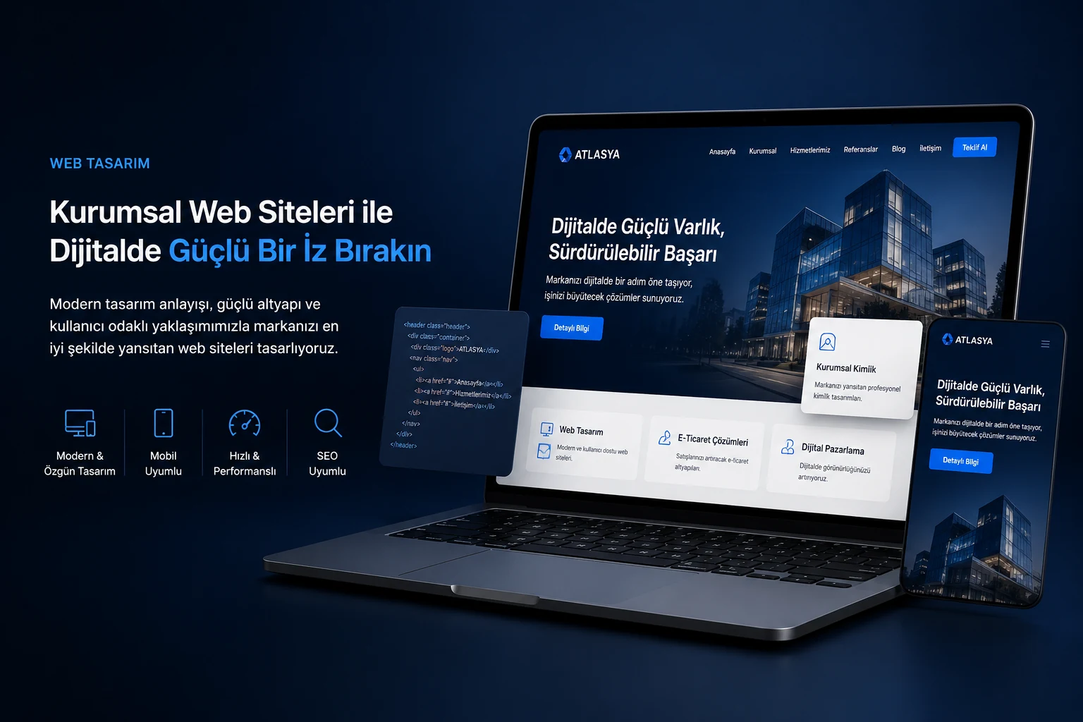 Kurumsal web tasarım arayüzü ve mobil uyumlu dijital vitrin