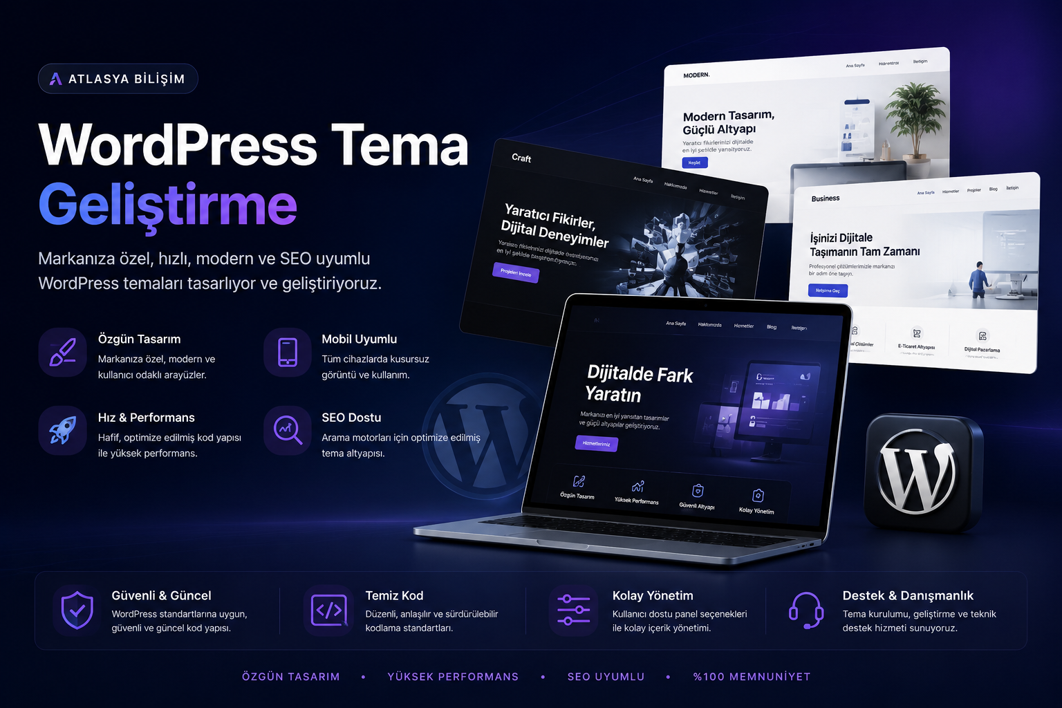 WordPress tema geliştirme tanıtım görseli